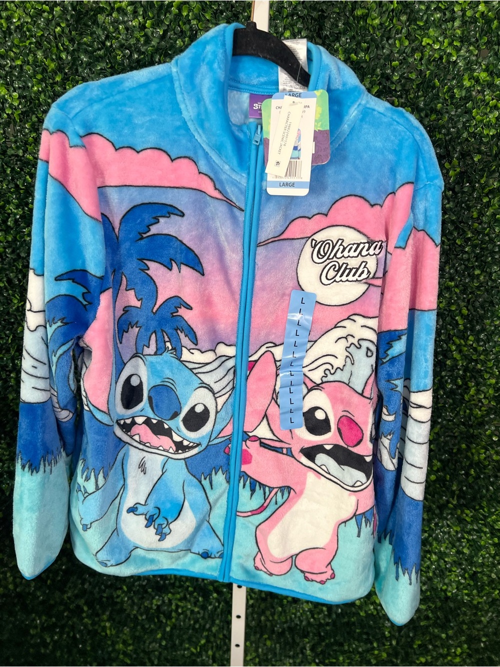 Disney Blue & Pink Stitch Ohana Club Plush Bomber Jacket